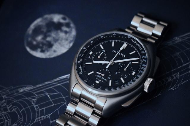 A Bulova Black Dial Chronograph Watch