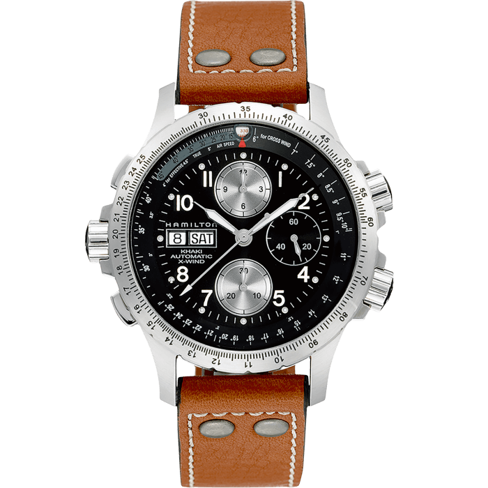 Close up of Hamilton Khaki Aviation X-Wind Auto Chrono Watch