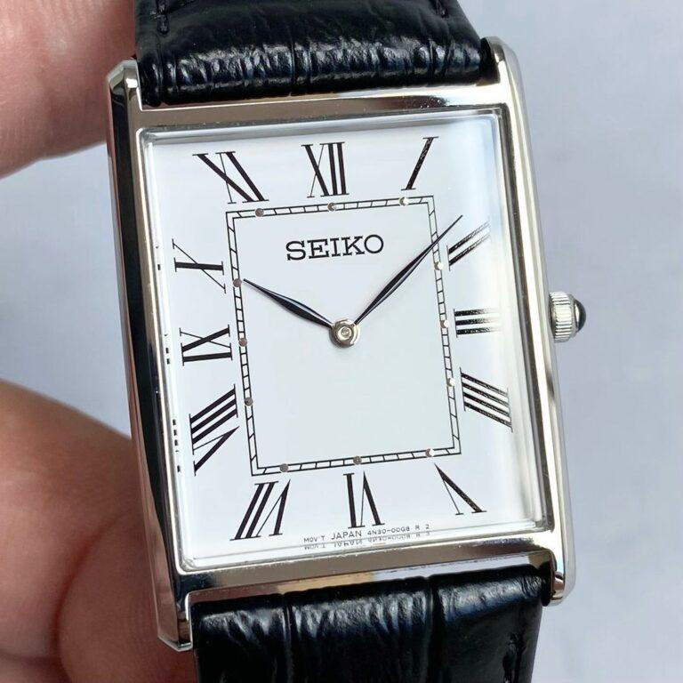 Close up of the SEIKO Tank SWR049 watch dial.