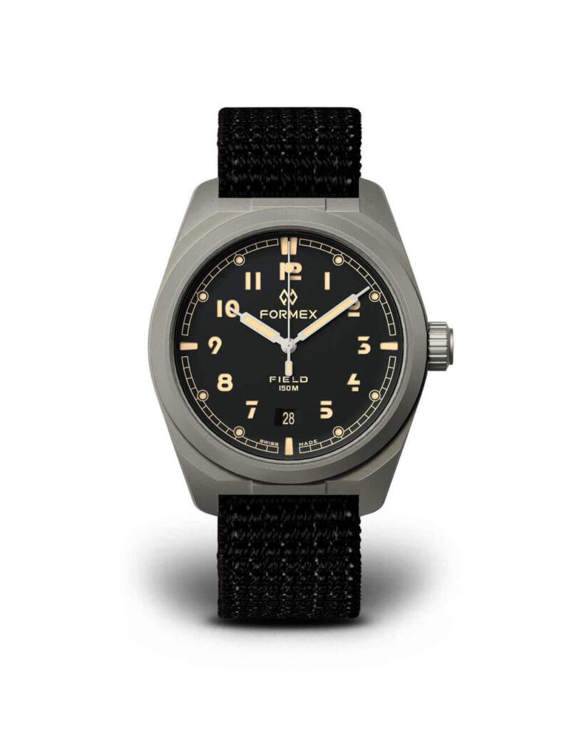 A Formex Field Automatic watch, displaying 10:10 time on gray dial.