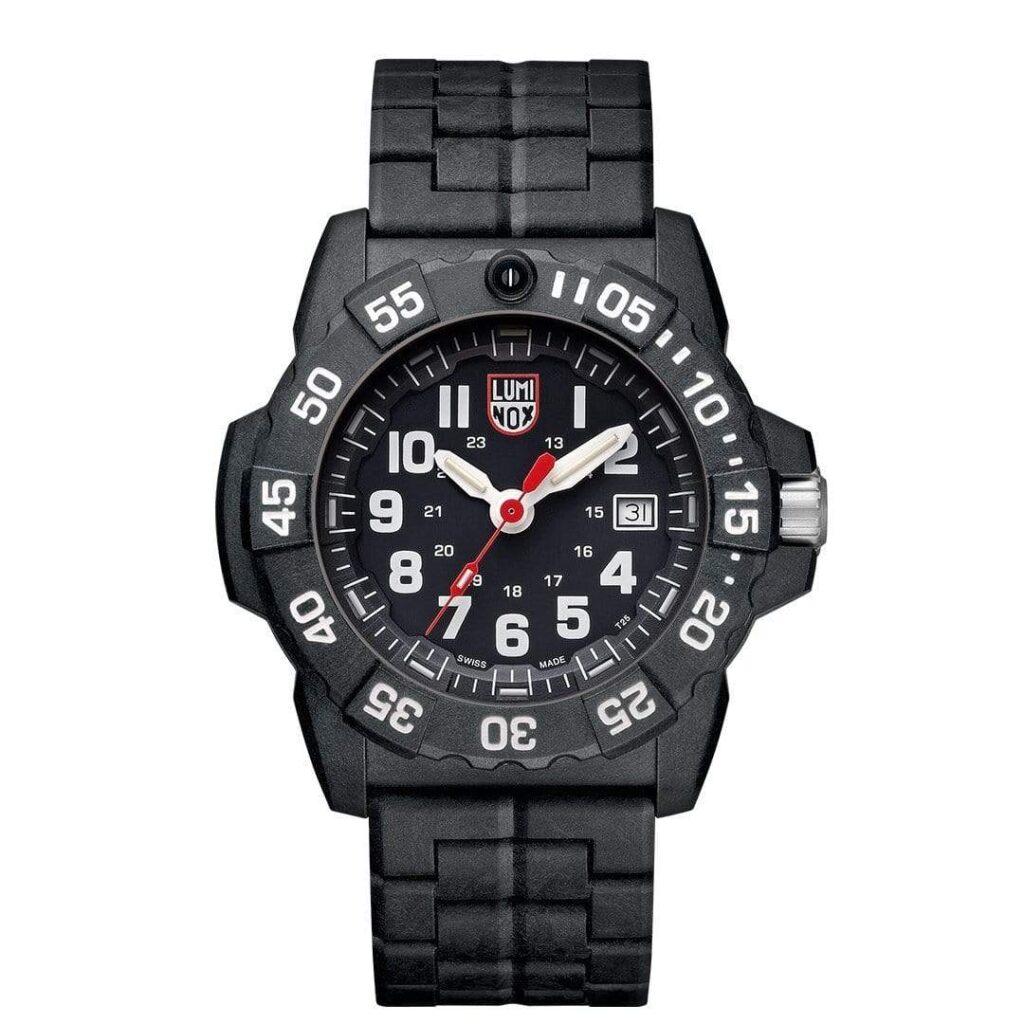 A close-up of a Luminox Navy Seal Military watch.