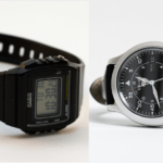 Black Casio digital & black Seiko analog watches side-by-side.