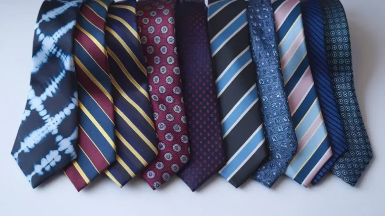 Overview of various tie patterns including stripes, polka dots, and tie-dye.