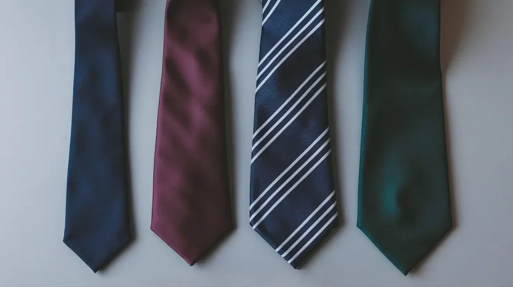 Four neckties of varying widths from skinny to wide, arranged side-by-side.