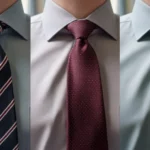 Close-up of three professional tie patterns - repp stripe, pin-dot, and geometric.